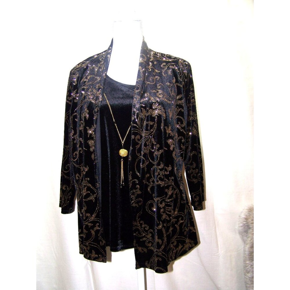Elementz Petite Top Cardigan Festive Gold Glitter Black Velvet PLarge